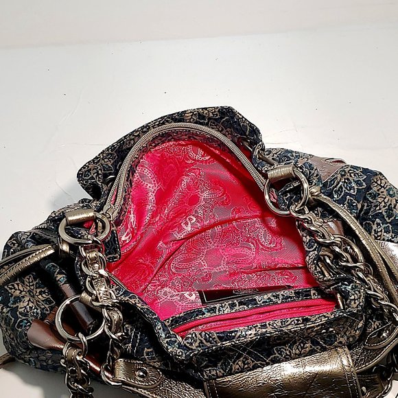 .114 SHOW Sharif Designed In New York Metallic Blue Green Sparkle Handbag - Picture 10 of 14